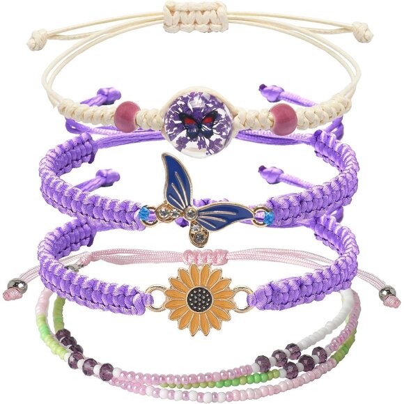 Stylish 4PCS Butterfly & Daisy Charm Bracelets for Girls - Perfect Birthday Gift - Picture 1 of 7